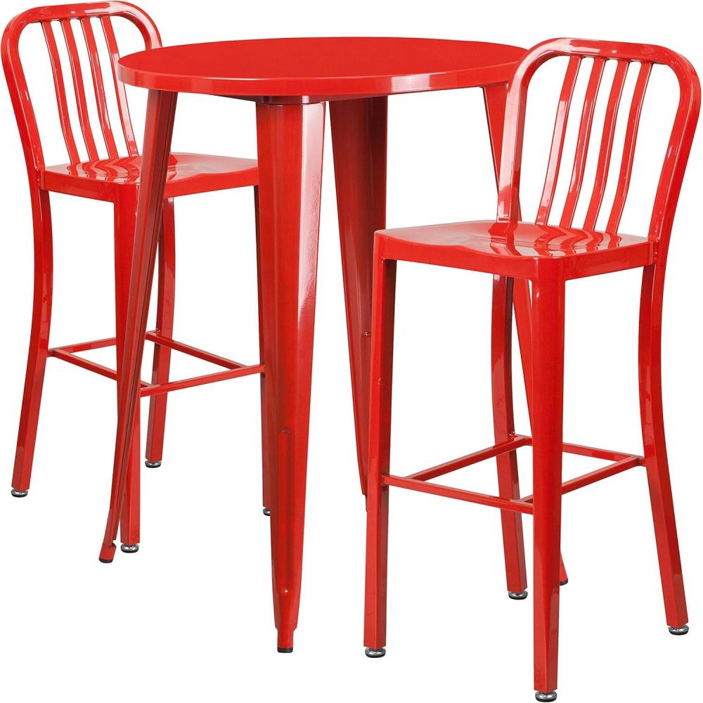 image:imageFlash Furniture Commercial Grade 30 Round Black Metal IndoorOutdoor Bar Table Set with 2 Vertical Slat Back StoolsRed