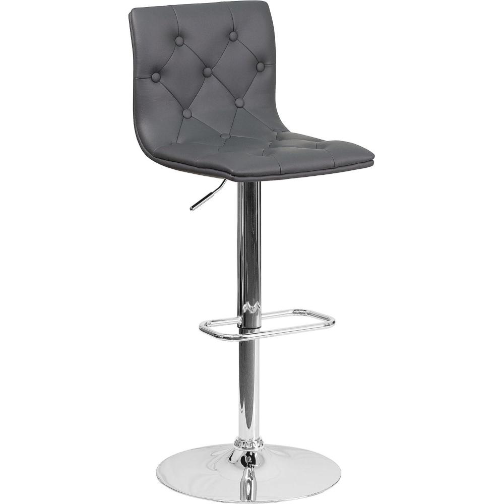 image:imageFlash Furniture Contemporary Button Tufted Gray Vinyl Adjustable Height Barstool with Chrome BaseGrey