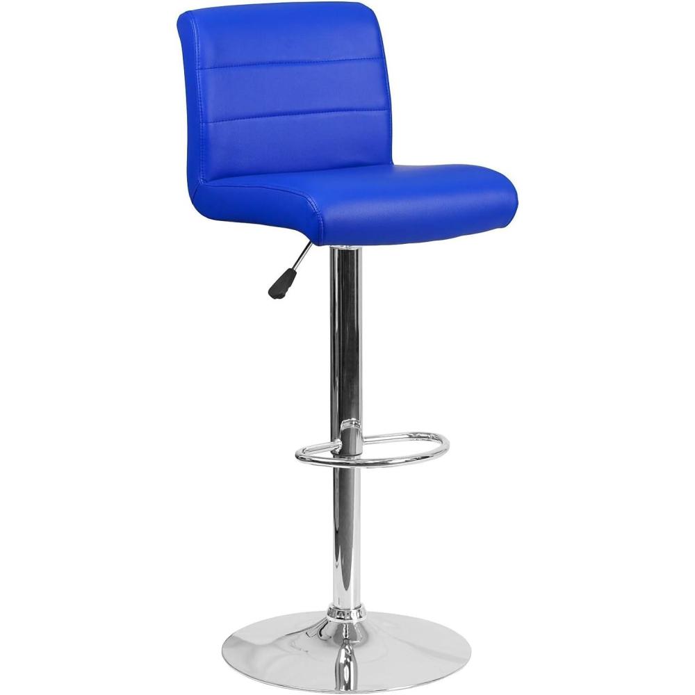 image:imageFlash Furniture Contemporary Gray Vinyl Adjustable Height Barstool with Rolled Seat and Chrome BaseBlue