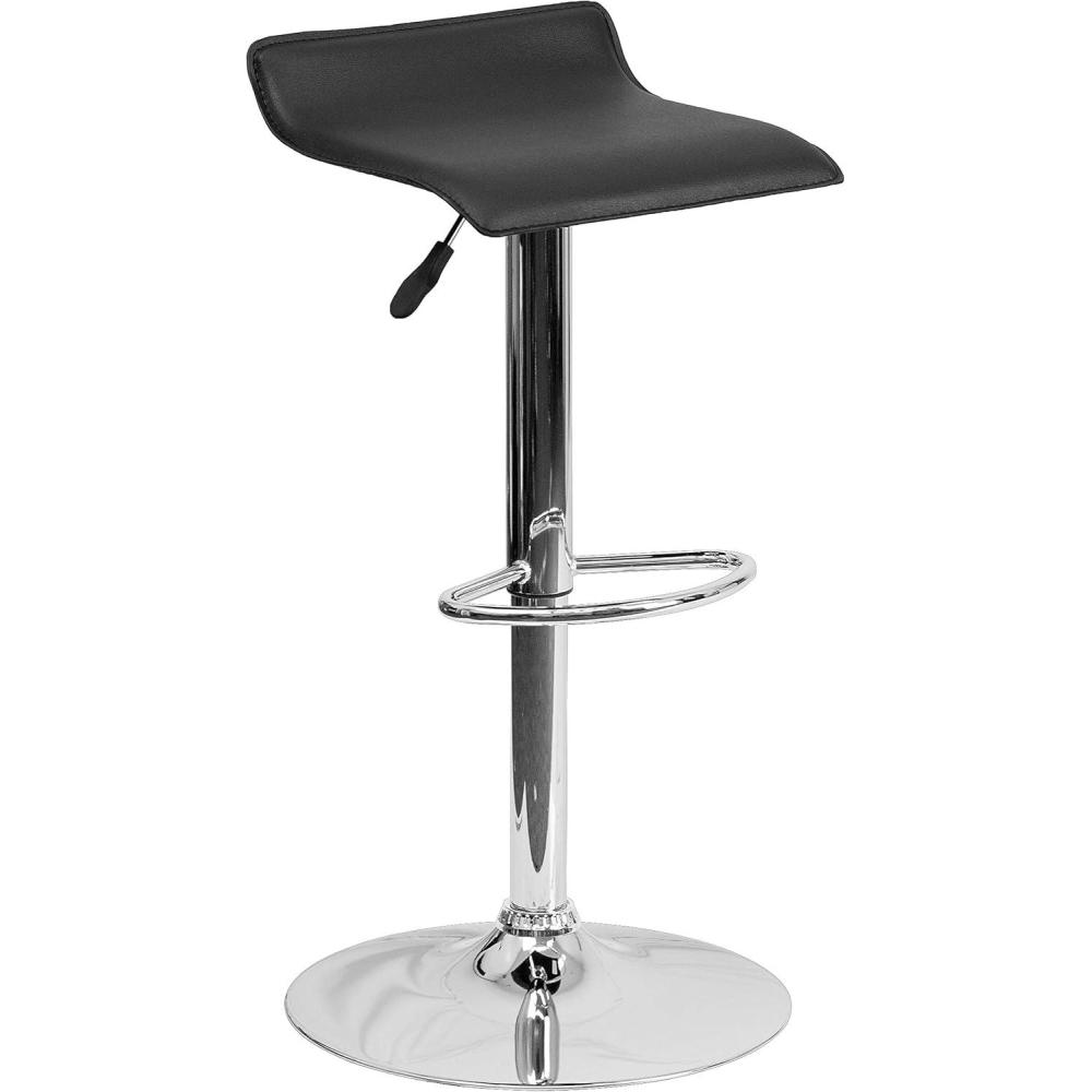 image:imageFlash Furniture Contemporary White Vinyl Adjustable Height Barstool with Solid Wave Seat and Chrome BaseWhite