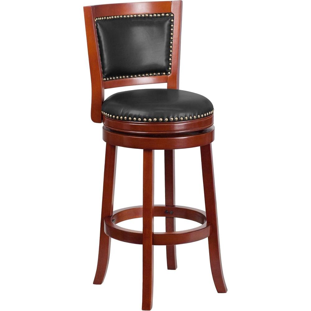 image:imageFlash Furniture Ebert 30 High Dark Cherry Wood Barstool with Open Panel Back and Walnut LeatherSoft Swivel SeatDark Cherry
