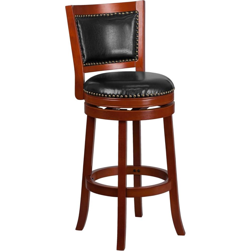image:imageFlash Furniture Ebert 30 High Dark Cherry Wood Barstool with Open Panel Back and Walnut LeatherSoft Swivel SeatLight Cherry