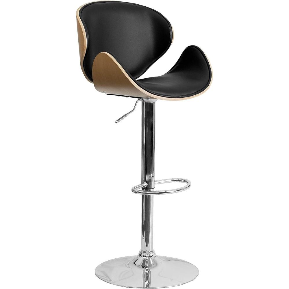 image:imageFlash Furniture Farley Beech Bentwood Adjustable Height Barstool with Curved Back and Black Vinyl SeatBeech