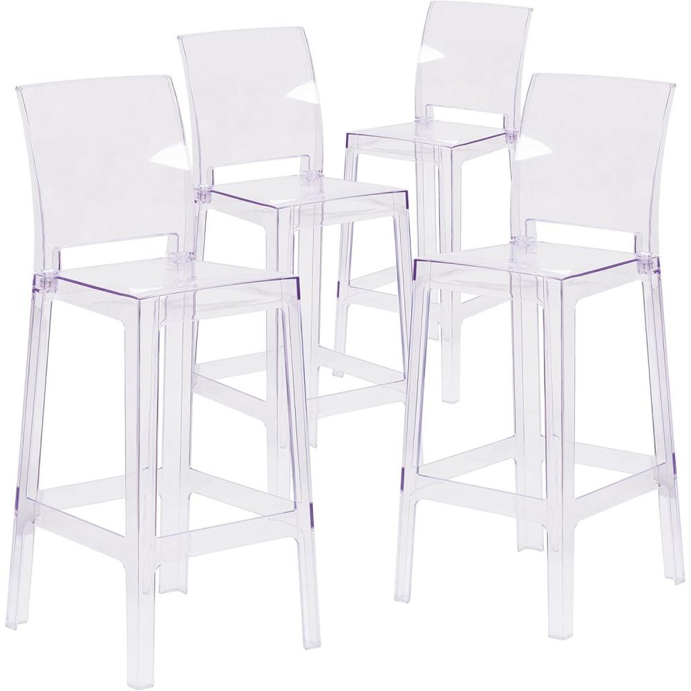 image:imageFlash Furniture Ghost Barstool with Square Back in Transparent CrystalSet of 4