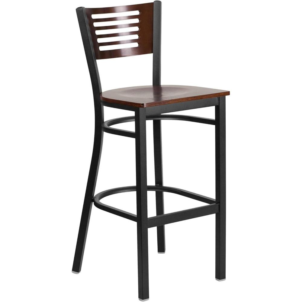image:imageFlash Furniture HERCULES Series Black Slat Back Metal Restaurant Barstool Walnut Wood Back amp Seat Pack of 1Walnut Wood BackWalnut Wood SeatBlack Metal Frame