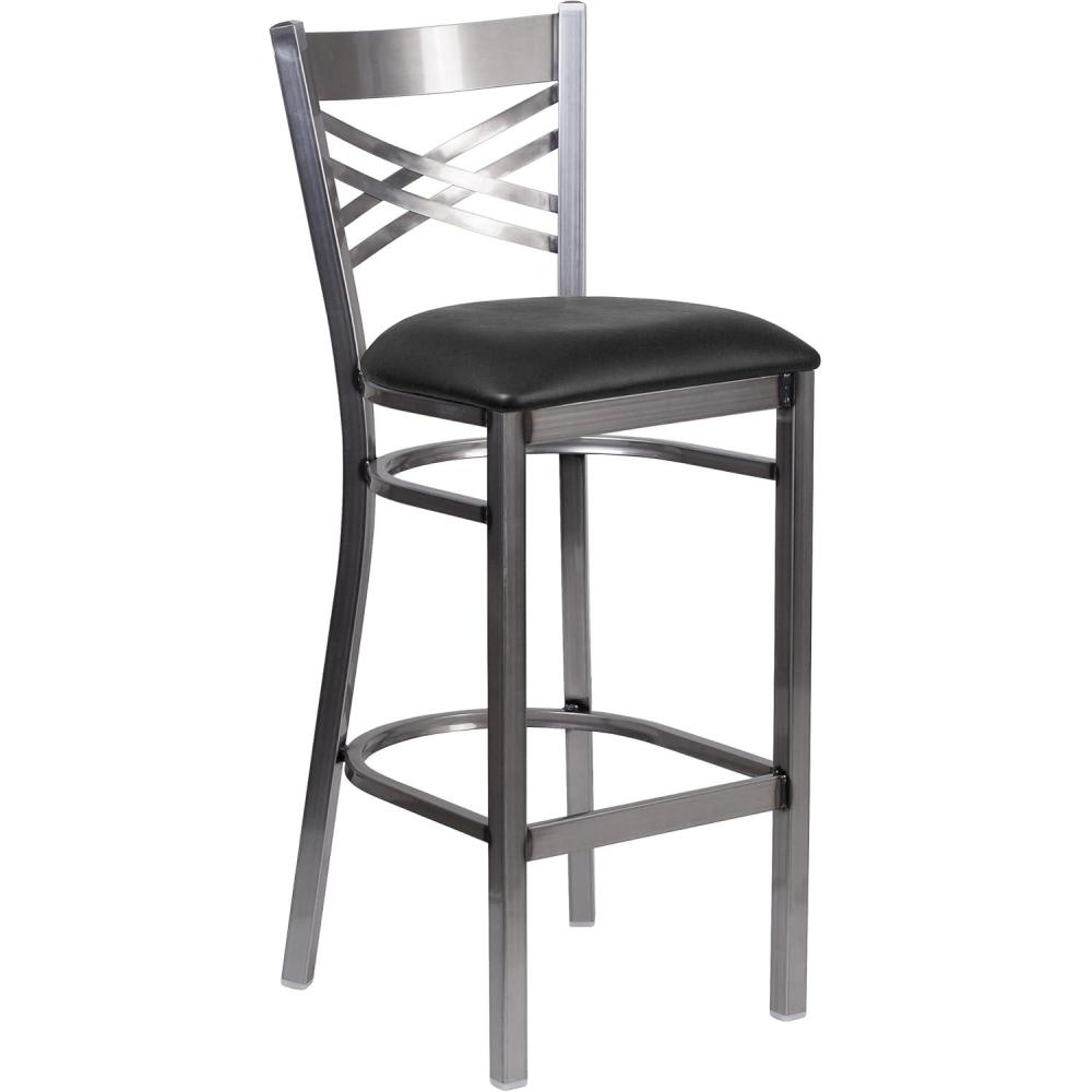 image:imageFlash Furniture HERCULES Series Clear Coated X Back Metal Restaurant Barstool Black Vinyl SeatBlack Vinyl SeatClear Coated Metal Frame