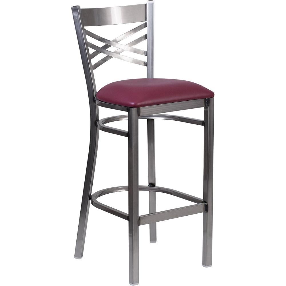 image:imageFlash Furniture HERCULES Series Clear Coated X Back Metal Restaurant Barstool Black Vinyl SeatBurgundy Vinyl SeatClear Coated Metal Frame