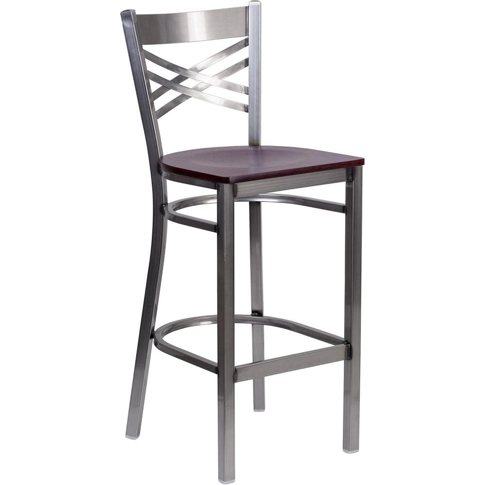 image:imageFlash Furniture HERCULES Series Clear Coated X Back Metal Restaurant Barstool Black Vinyl SeatMahogany Wood SeatClear Coated Metal Frame