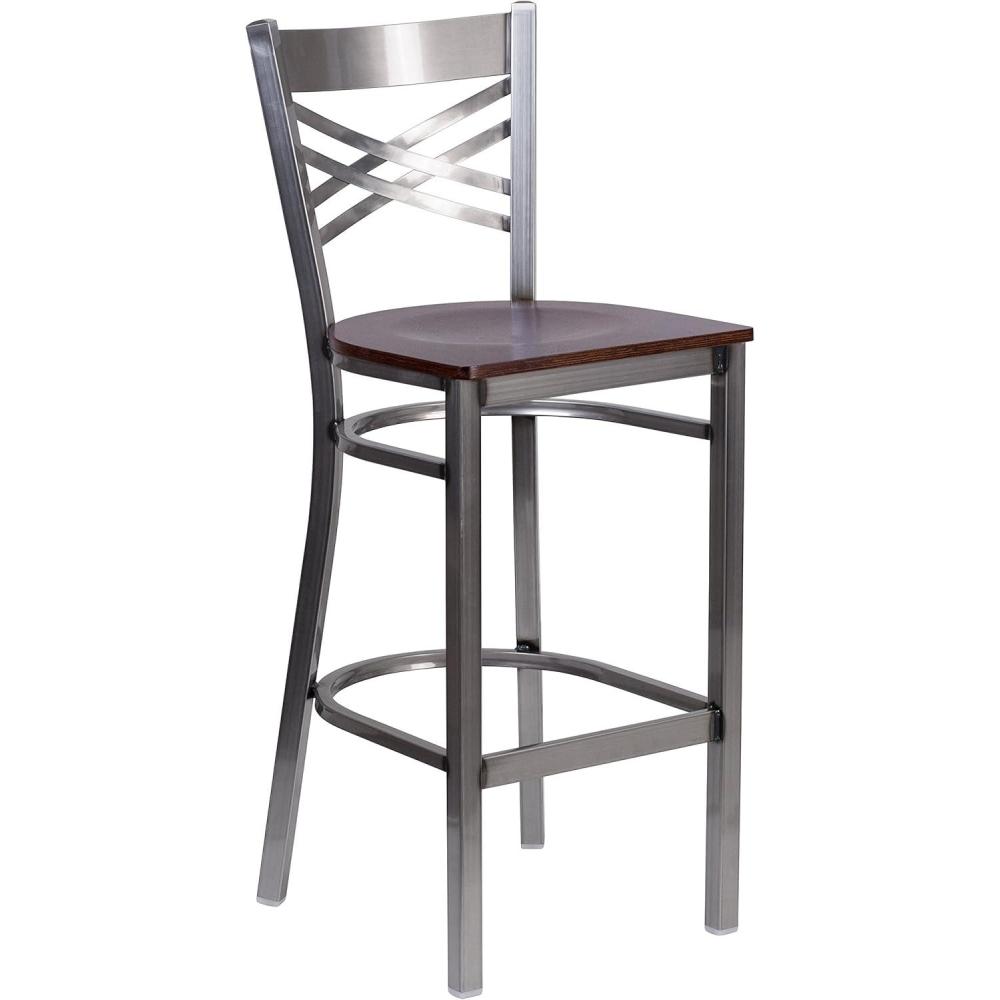 image:imageFlash Furniture HERCULES Series Clear Coated X Back Metal Restaurant Barstool Black Vinyl SeatWalnut Wood SeatClear Coated Metal Frame
