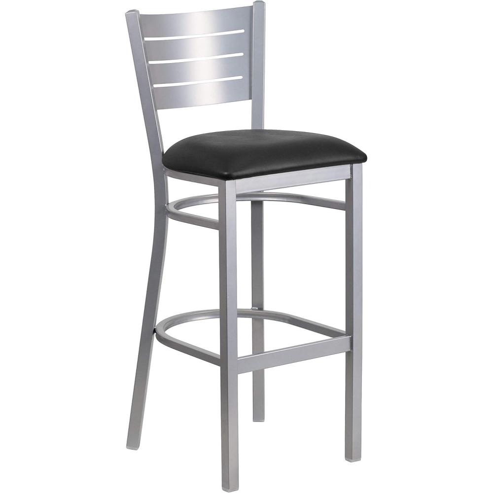image:imageFlash Furniture HERCULES Series Silver Slat Back Metal Restaurant Barstool Black Vinyl SeatBlack Vinyl SeatSilver Frame