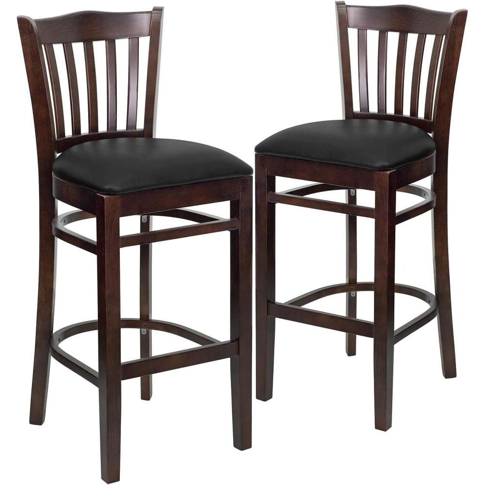 image:imageFlash Furniture HERCULES Series Vertical Slat Back Natural Wood Restaurant BarstoolBlack Vinyl SeatWalnut Wood Frame