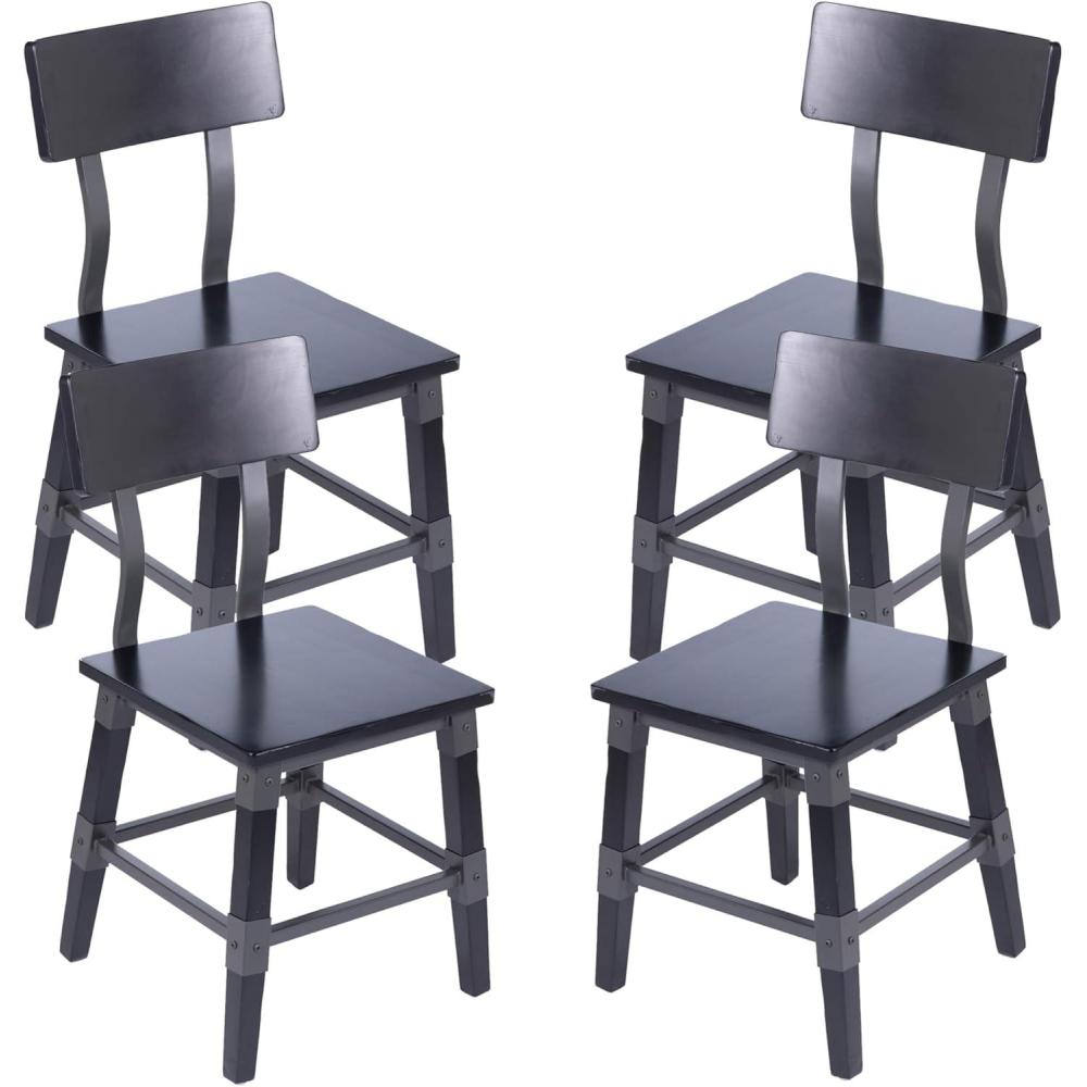 image:imageFlash Furniture Jackson Commercial Industrial Wood Dining Chair Solid Beechwood Frame Support Bar Set of 2 BlackBlack