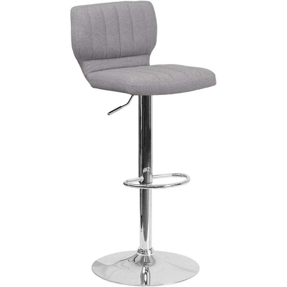 image:imageFlash Furniture Jeremy Contemporary White Vinyl Adjustable Height Barstool with Vertical Stitch Back and Chrome BaseGray Fabric