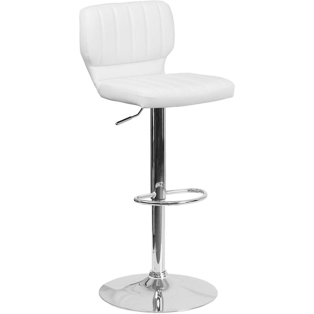 image:imageFlash Furniture Jeremy Contemporary White Vinyl Adjustable Height Barstool with Vertical Stitch Back and Chrome BaseWhite Vinyl