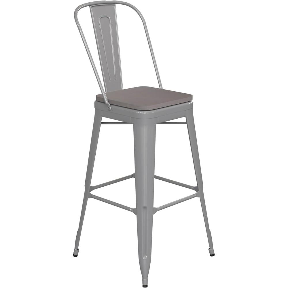 image:imageFlash Furniture Kai Commercial 30 High IndoorOutdoor Bar Height Stool  White Galvanized Steel Frame  Gray Square AllWeather Poly Resin Seat  Removable BackSilverGray