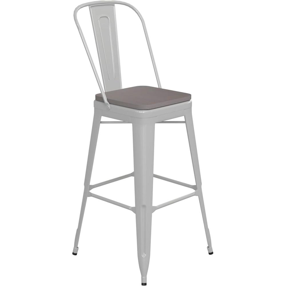 image:imageFlash Furniture Kai Commercial 30 High IndoorOutdoor Bar Height Stool White Galvanized Steel Frame Gray Square AllWeather Poly Resin Seat Removable BackWhiteGray