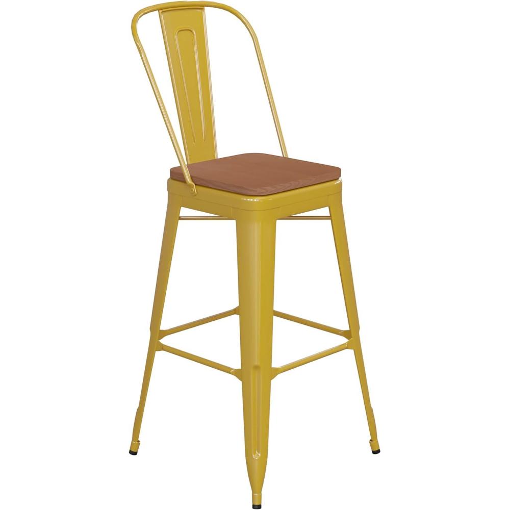 image:imageFlash Furniture Kai Commercial 30 High IndoorOutdoor Bar Height Stool White Galvanized Steel Frame Gray Square AllWeather Poly Resin Seat Removable BackYellowTeak
