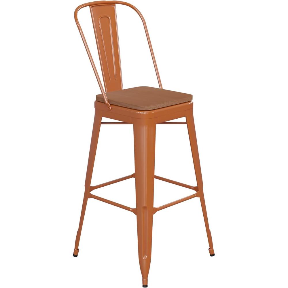 image:imageFlash Furniture Kai Commercial 30 High IndoorOutdoor Bar Height Stool White Galvanized Steel Frame Gray Square AllWeather Poly Resin Seat Removable BackOrangeTeak