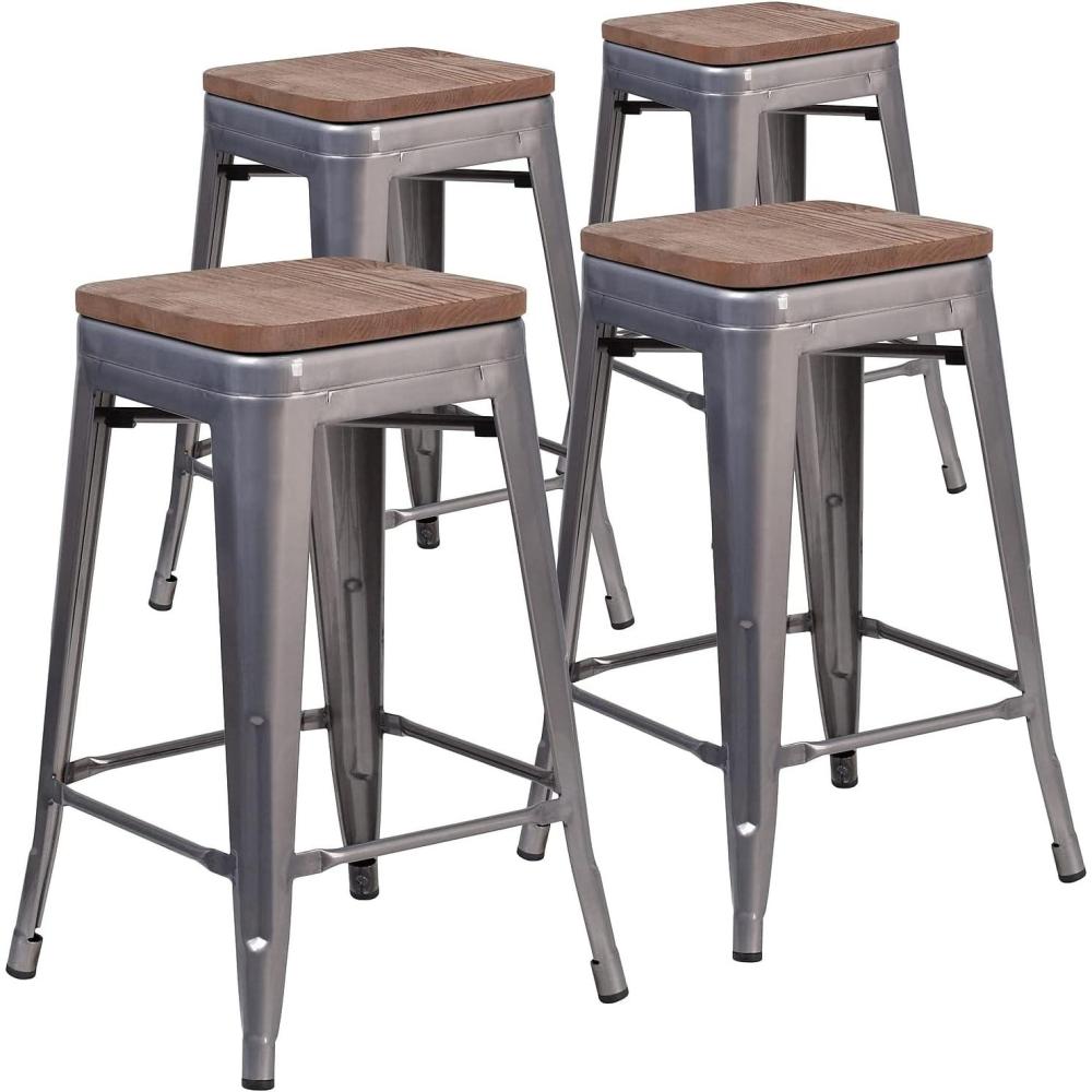 image:imageFlash Furniture Lincoln 24 High Backless Clear Coated Metal Counter Height Stool with Square Wood Seat4