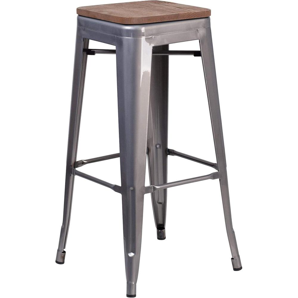 image:imageFlash Furniture Lincoln 30 High Backless Clear Coated Metal Barstool with Square Wood Seat1