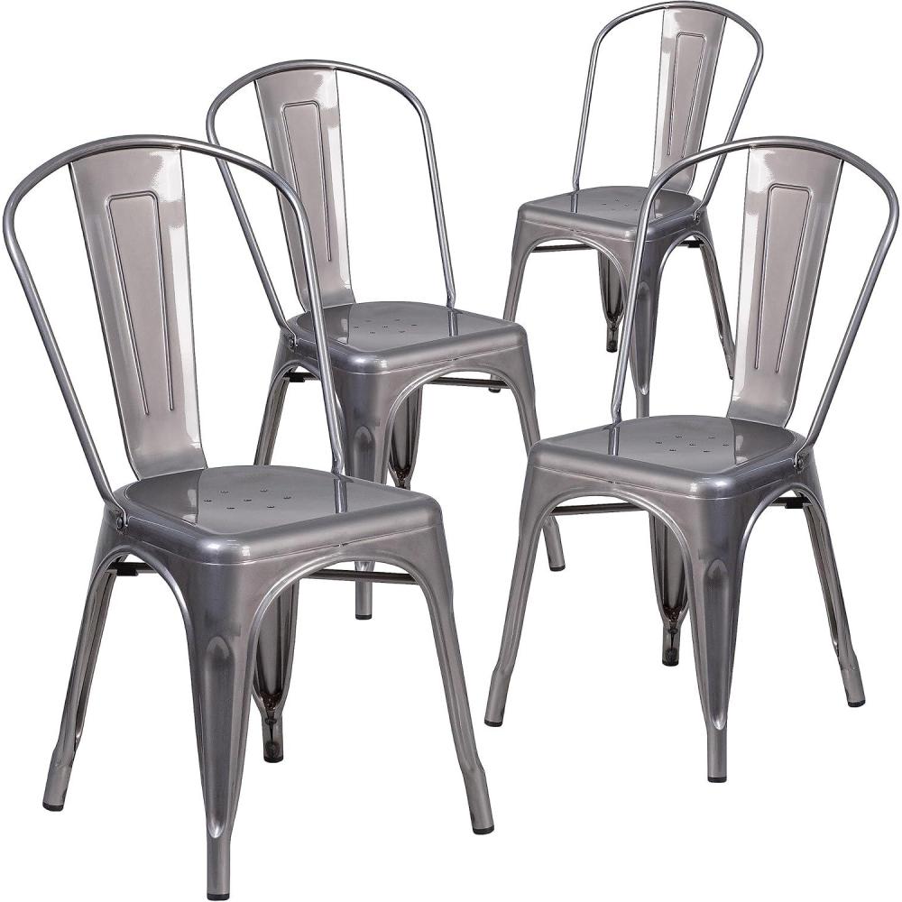 image:imageFlash Furniture Lincoln Clear Coated Metal Indoor Stackable ChairSet of 4