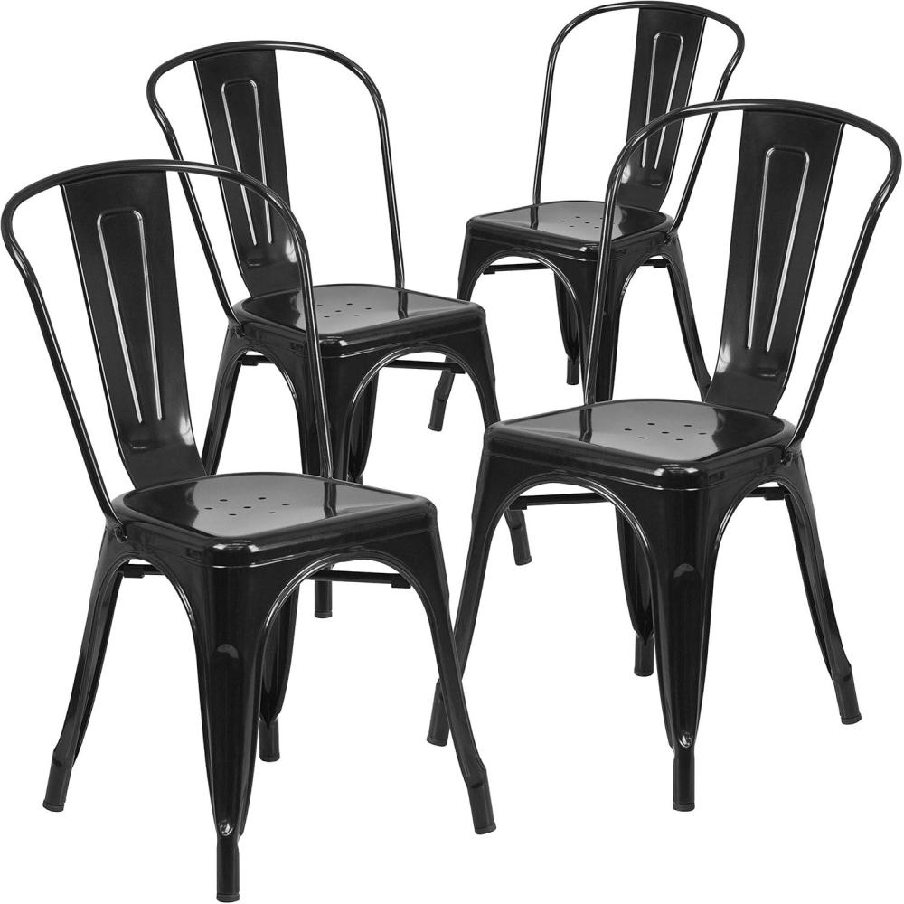 image:imageFlash Furniture Luke Commercial Grade 4 Pack Black Metal IndoorOutdoor Stackable Chair