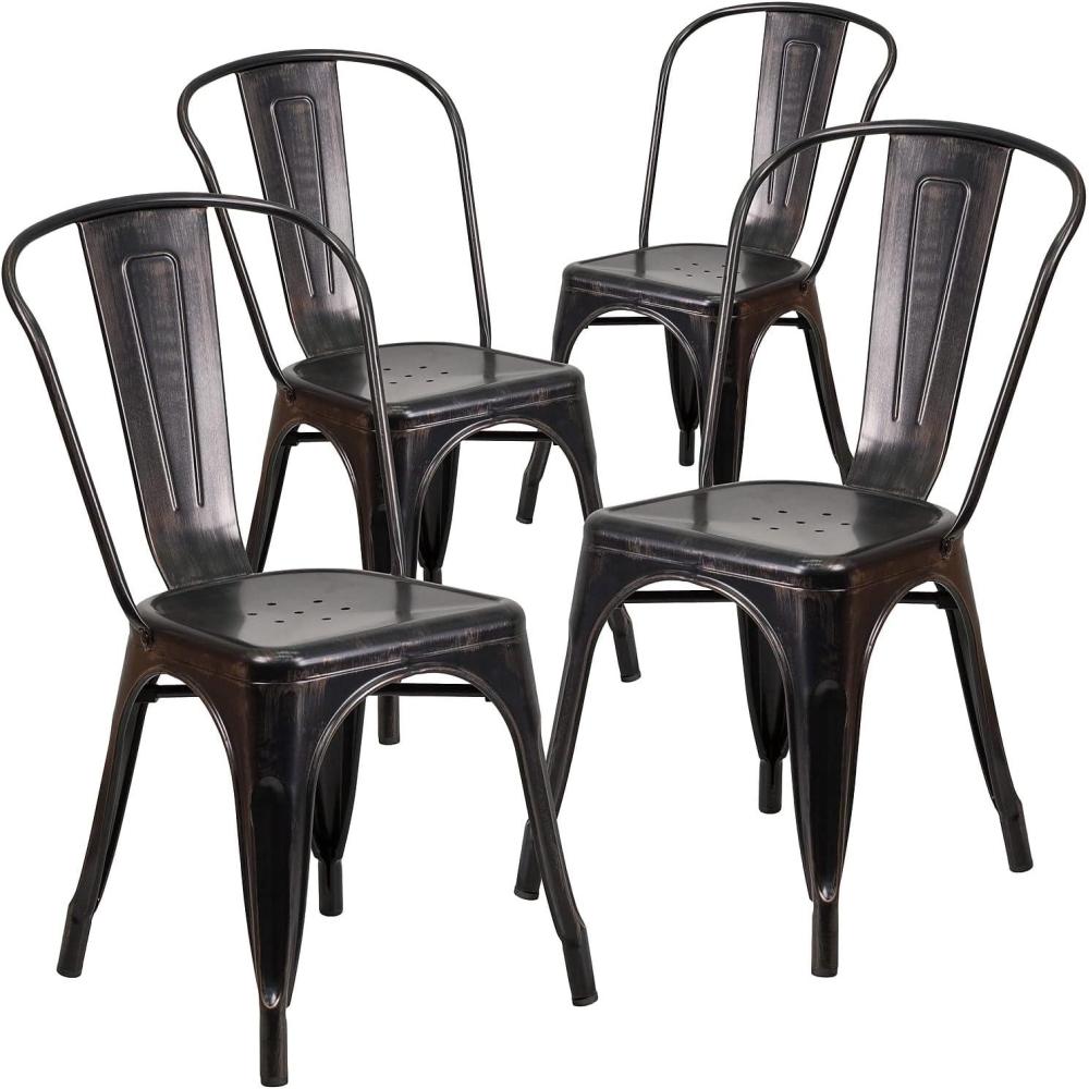 image:imageFlash Furniture Luke Commercial Grade 4 Pack BlackAntique Gold Metal IndoorOutdoor Stackable Chair
