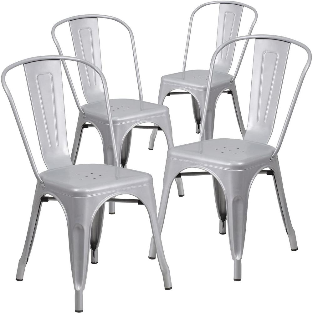 image:imageFlash Furniture Luke Commercial Grade 4 Pack Silver Metal IndoorOutdoor Stackable Chair