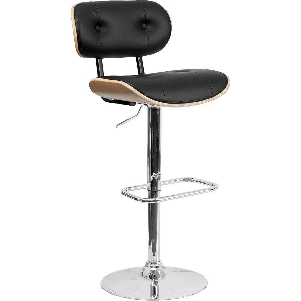image:imageFlash Furniture Magnus Walnut Bentwood Adjustable Height Barstool with Button Tufted Black Vinyl SeatBeech