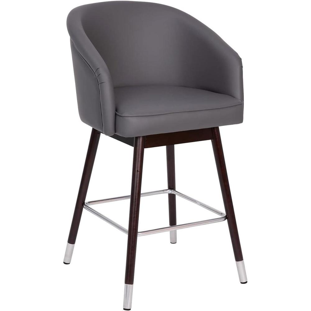 image:imageFlash Furniture Margo Commercial Grade MidBack Barstool Black LeatherSoft Upholstery Walnut Finish Beechwood Legs with Soft Bronze Accents 30 Bar StoolGrayWalnut