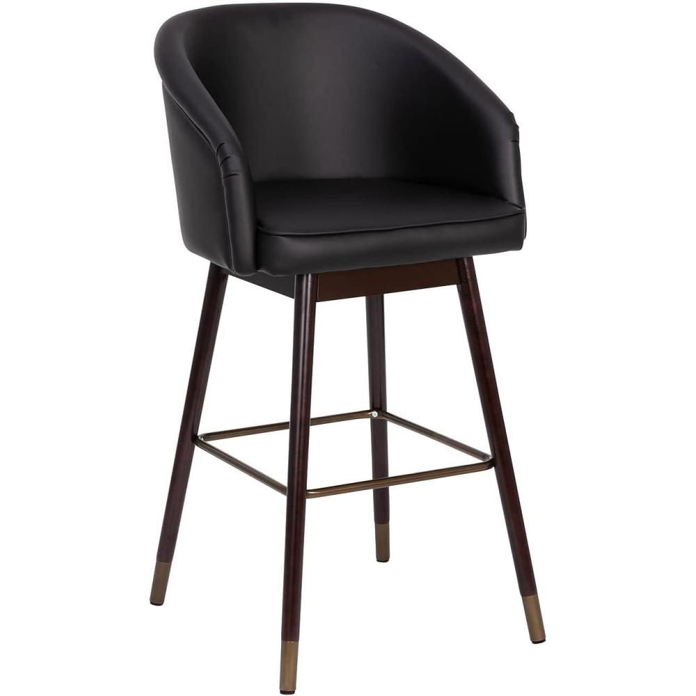 image:imageFlash Furniture Margo Commercial Grade MidBack Barstool Black LeatherSoft Upholstery Walnut Finish Beechwood Legs with Soft Bronze Accents 30 Bar StoolBlackWalnut