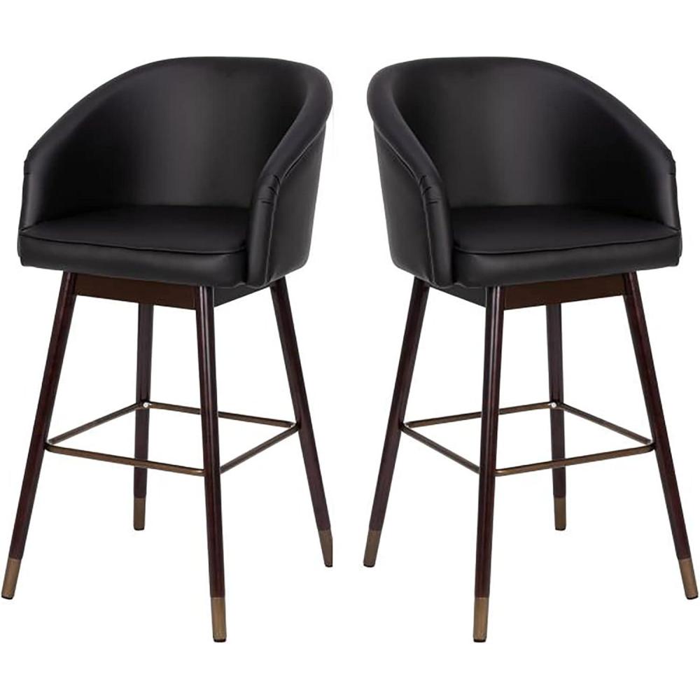 image:imageFlash Furniture Margo Commercial Grade MidBack Barstool Black LeatherSoft Upholstery Walnut Finish Beechwood Legs with Soft Bronze Accents 30 Bar StoolBlack