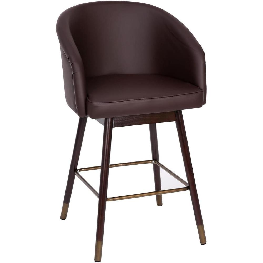 image:imageFlash Furniture Margo Commercial Grade MidBack Barstool Black LeatherSoft Upholstery Walnut Finish Beechwood Legs with Soft Bronze Accents 30 Bar StoolBrownWalnut