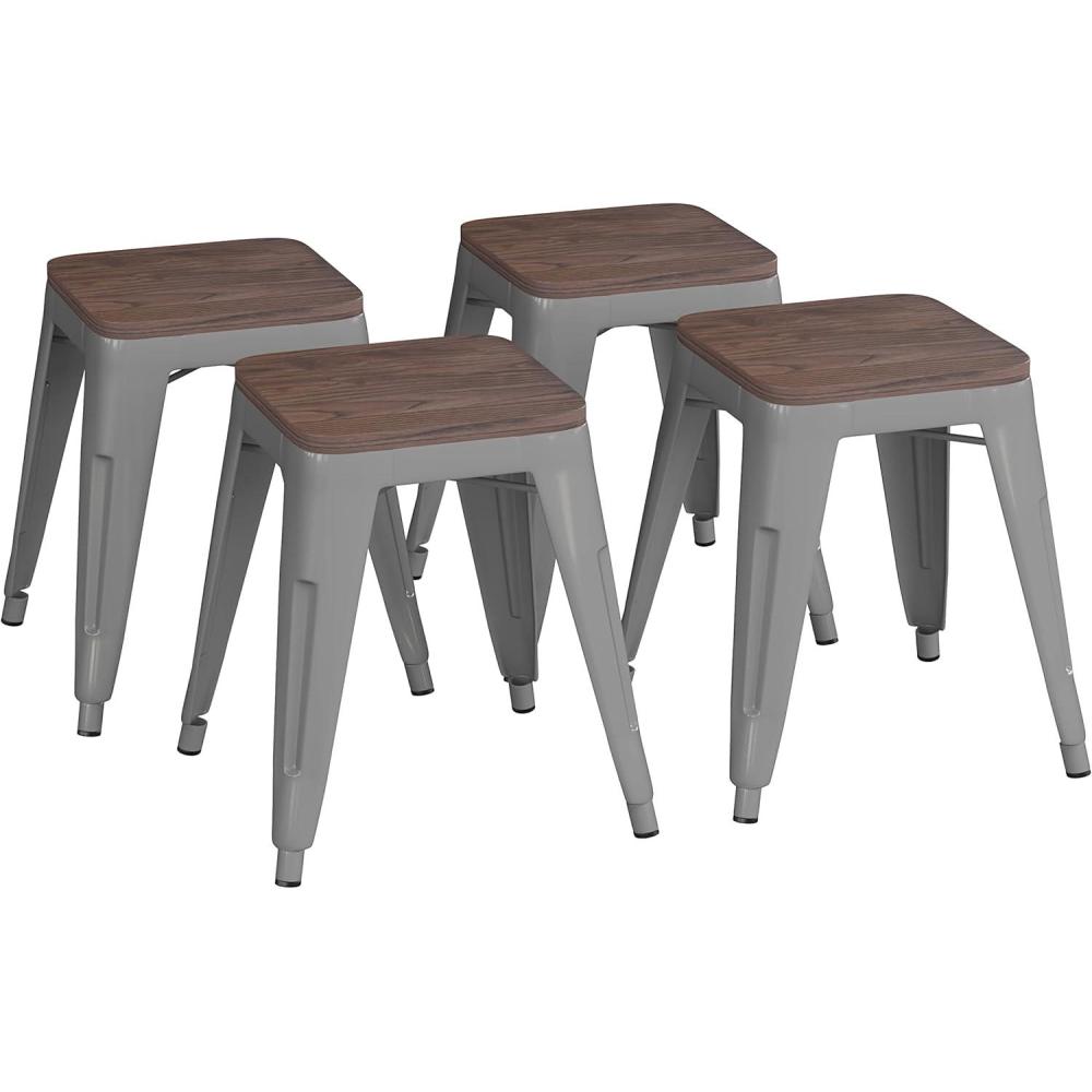 image:imageFlash Furniture Metal Dining Table Height Stool with Wooden Seat Set of 4  Backless Teal Kai Commercial Grade Stool  Kai 18 Stackable Dining ChairsSilver