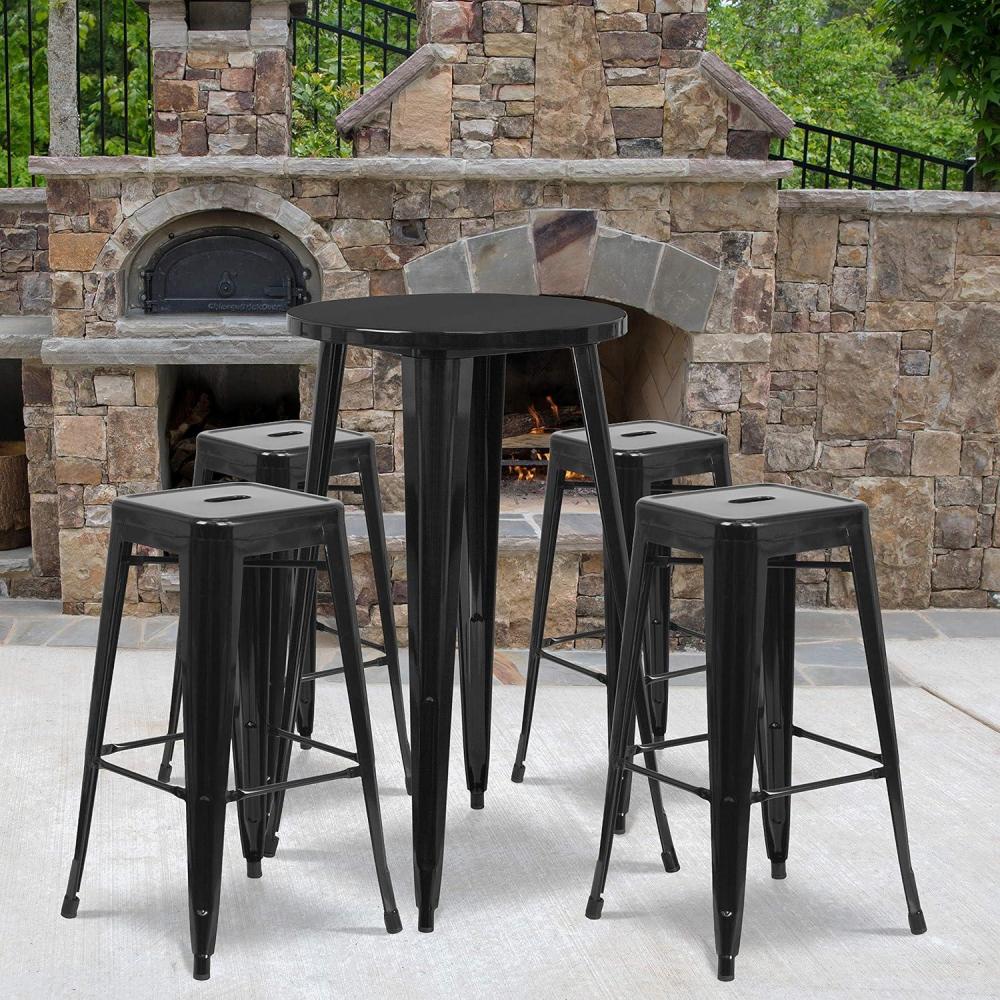 image:imageFlash Furniture Ormsby Commercial Grade 24 Round Silver Metal IndoorOutdoor Bar Table Set with 4 Square Seat Backless StoolsBlack
