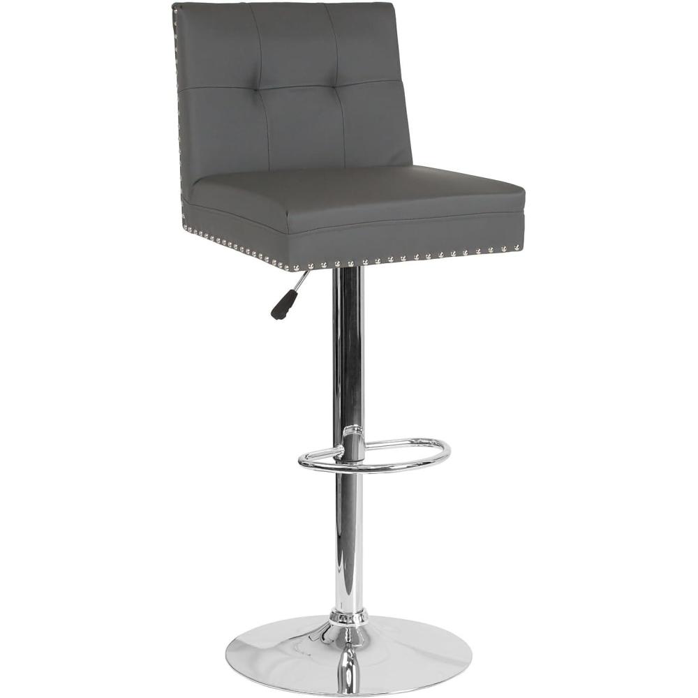 image:imageFlash Furniture Ravello Contemporary Adjustable Height Barstool with Accent Nail Trim in Brown FabricGray Leathersoft