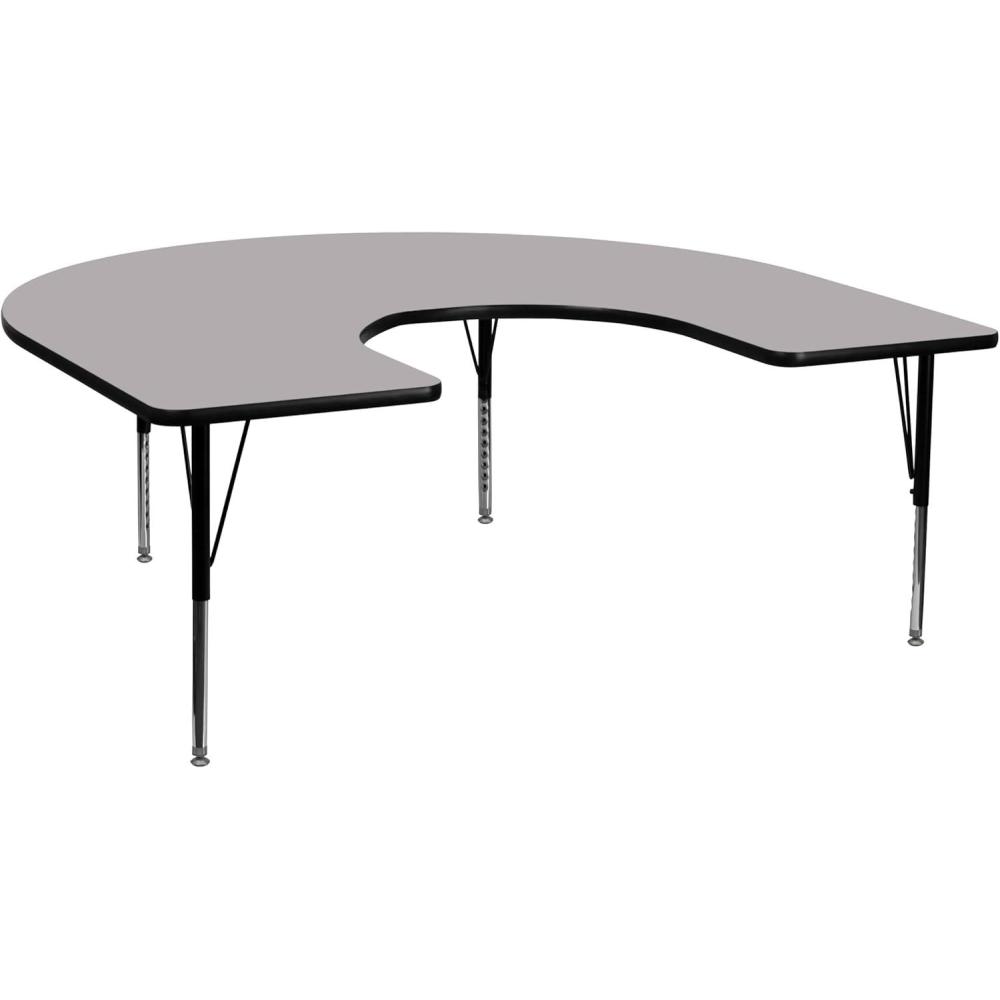 image:imageFlash Furniture Wren 60W x 66L Horseshoe Yellow Thermal Laminate Activity Table Height Adjustable Short LegsGrey