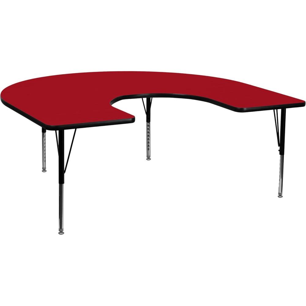 image:imageFlash Furniture Wren 60W x 66L Horseshoe Yellow Thermal Laminate Activity Table  Height Adjustable Short LegsRed