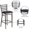 Flash Furniture 2 Pack HERCULES Series Silver Antique Finish with Clear Coat Ladder Back Metal Restaurant Barstool – Walnut Wood Seat(Black Vinyl Seat/Clear Coated Metal Frame)