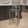 Flash Furniture 2 Pack HERCULES Series Silver Antique Finish with Clear Coat Ladder Back Metal Restaurant Barstool – Walnut Wood Seat(Black Vinyl Seat/Clear Coated Metal Frame)