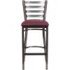 Flash Furniture 2 Pack HERCULES Series Silver Antique Finish with Clear Coat Ladder Back Metal Restaurant Barstool – Walnut Wood Seat(Burgundy Vinyl Seat/Clear Coated Metal Frame)
