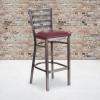 Flash Furniture 2 Pack HERCULES Series Silver Antique Finish with Clear Coat Ladder Back Metal Restaurant Barstool – Walnut Wood Seat(Burgundy Vinyl Seat/Clear Coated Metal Frame)