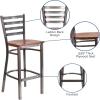 Flash Furniture 2 Pack HERCULES Series Silver Antique Finish with Clear Coat Ladder Back Metal Restaurant Barstool – Walnut Wood Seat(Cherry Wood Seat/Clear Coated Metal Frame)