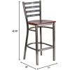 Flash Furniture 2 Pack HERCULES Series Silver Antique Finish with Clear Coat Ladder Back Metal Restaurant Barstool – Walnut Wood Seat(Mahogany Wood Seat/Clear Coated Metal Frame)