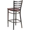 Flash Furniture 2 Pack HERCULES Series Silver Antique Finish with Clear Coat Ladder Back Metal Restaurant Barstool – Walnut Wood Seat(Mahogany Wood Seat/Clear Coated Metal Frame)