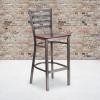 Flash Furniture 2 Pack HERCULES Series Silver Antique Finish with Clear Coat Ladder Back Metal Restaurant Barstool – Walnut Wood Seat(Mahogany Wood Seat/Clear Coated Metal Frame)