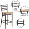 Flash Furniture 2 Pack HERCULES Series Silver Antique Finish with Clear Coat Ladder Back Metal Restaurant Barstool – Walnut Wood Seat(Natural Wood Seat/Clear Coated Metal Frame)