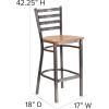 Flash Furniture 2 Pack HERCULES Series Silver Antique Finish with Clear Coat Ladder Back Metal Restaurant Barstool – Walnut Wood Seat(Natural Wood Seat/Clear Coated Metal Frame)