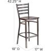 Flash Furniture 2 Pack HERCULES Series Silver Antique Finish with Clear Coat Ladder Back Metal Restaurant Barstool – Walnut Wood Seat(Walnut Wood Seat/Clear Coated Metal Frame)