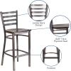 Flash Furniture 2 Pack HERCULES Series Silver Antique Finish with Clear Coat Ladder Back Metal Restaurant Barstool – Walnut Wood Seat(Walnut Wood Seat/Clear Coated Metal Frame)